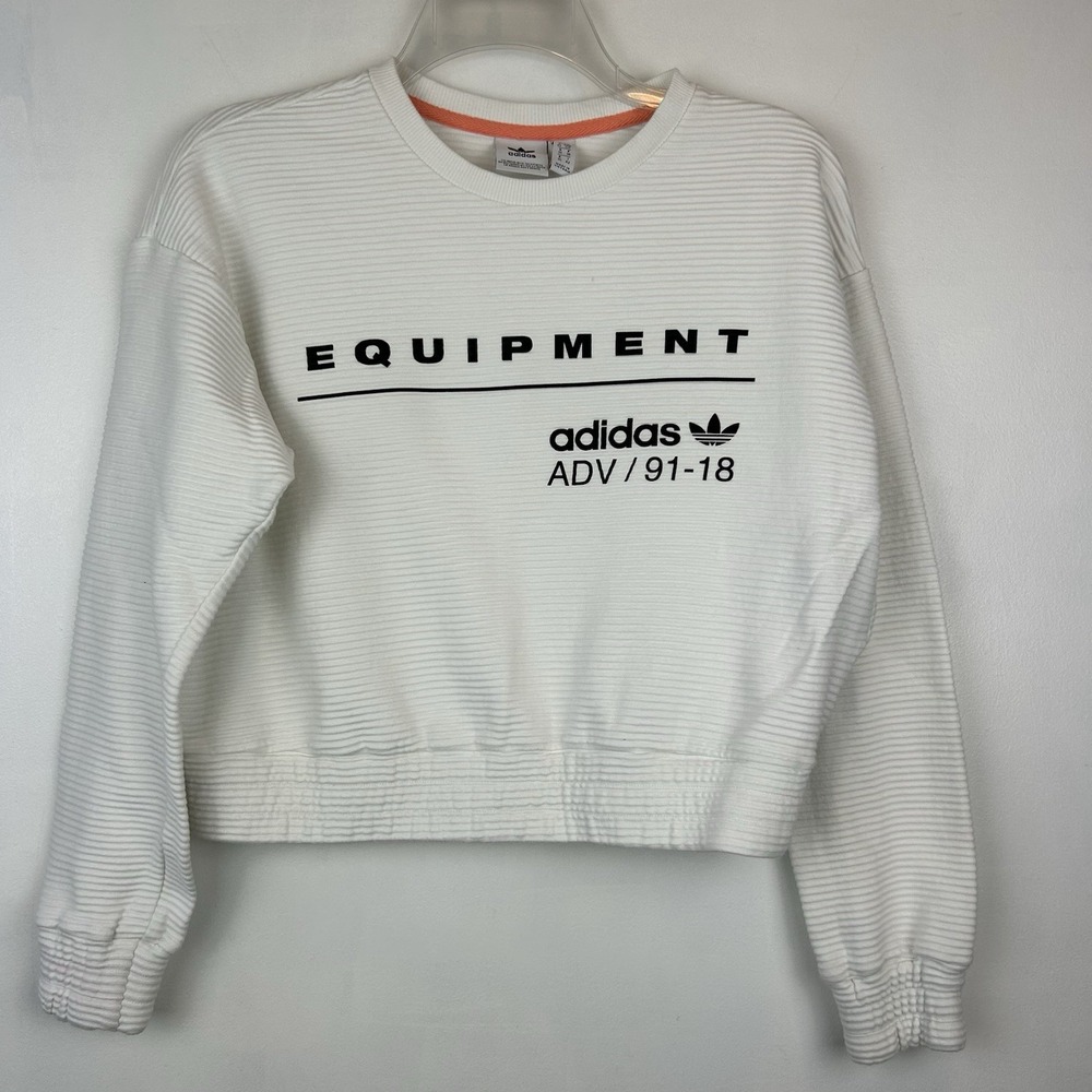 Adidas Equipment Sweatshirt Womens S Cropped ADV/91-18 Crewneck White Top Read